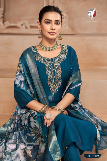 Premium Teal Blue Heavy Embroidered Salwar Suit Set | RL 9009