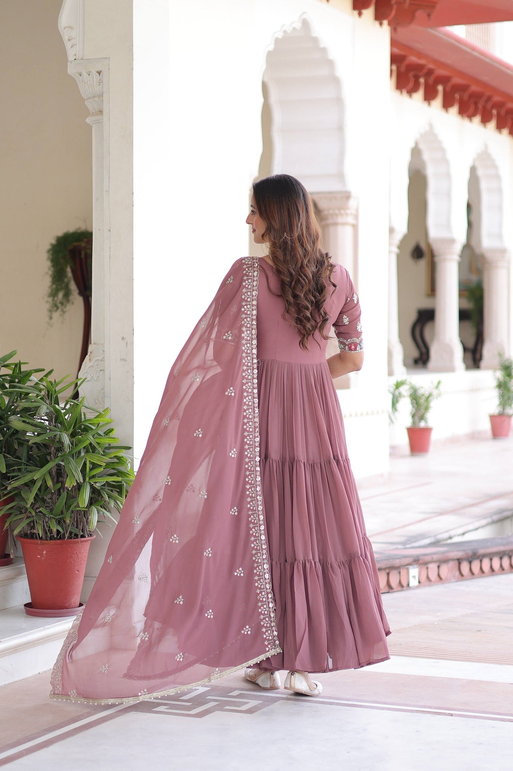 Dusty Rose Anarkali Gown with Dupatta Set