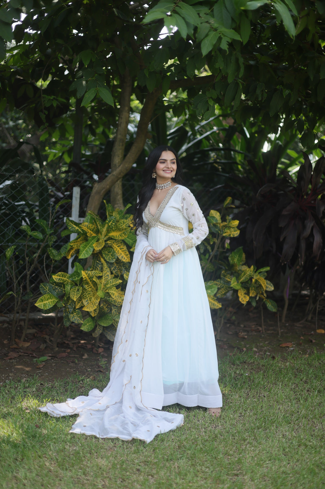 Pearl White Anarkali Gown with Dupatta Set