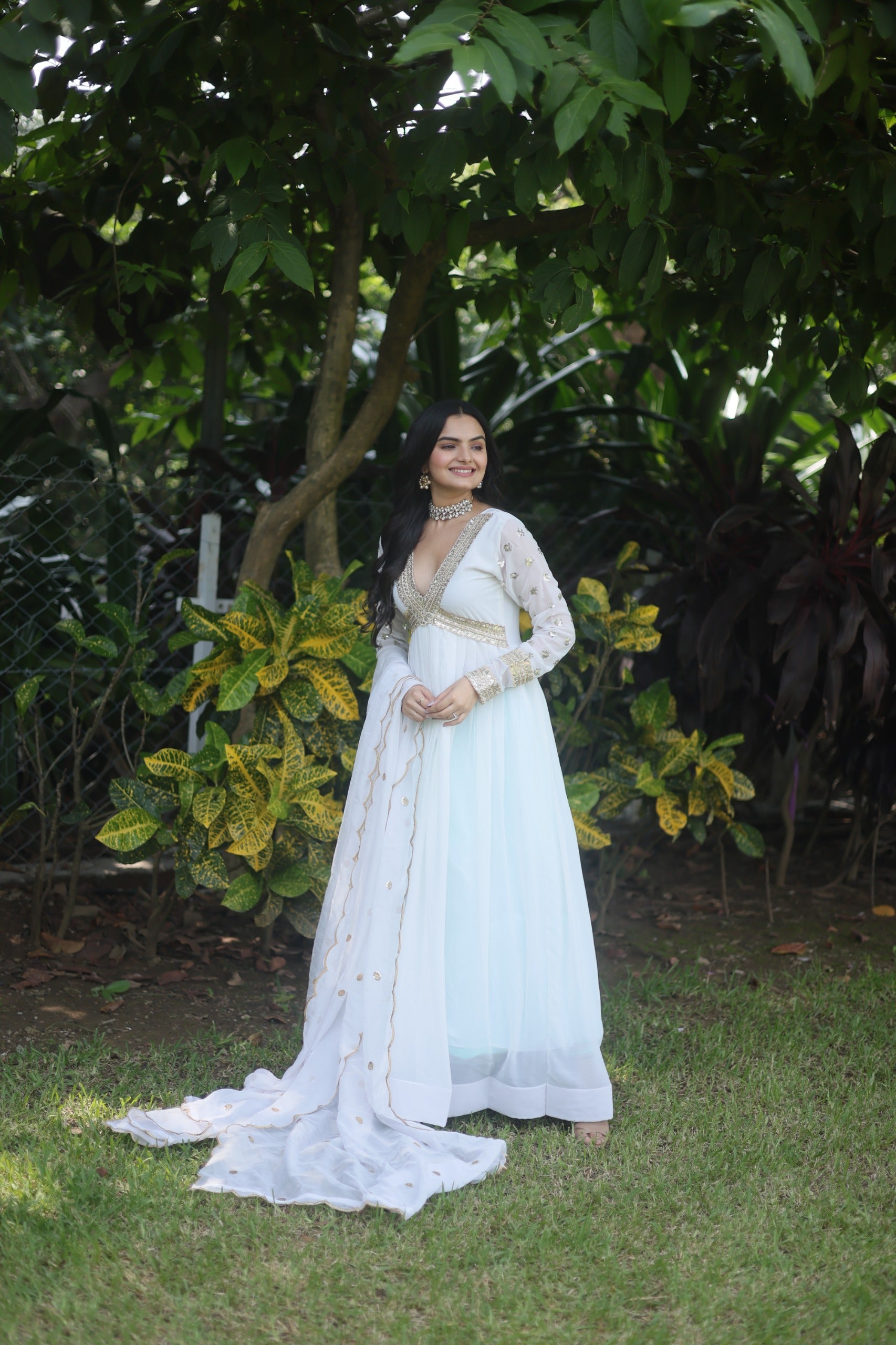 Pearl White Anarkali Gown with Dupatta Set
