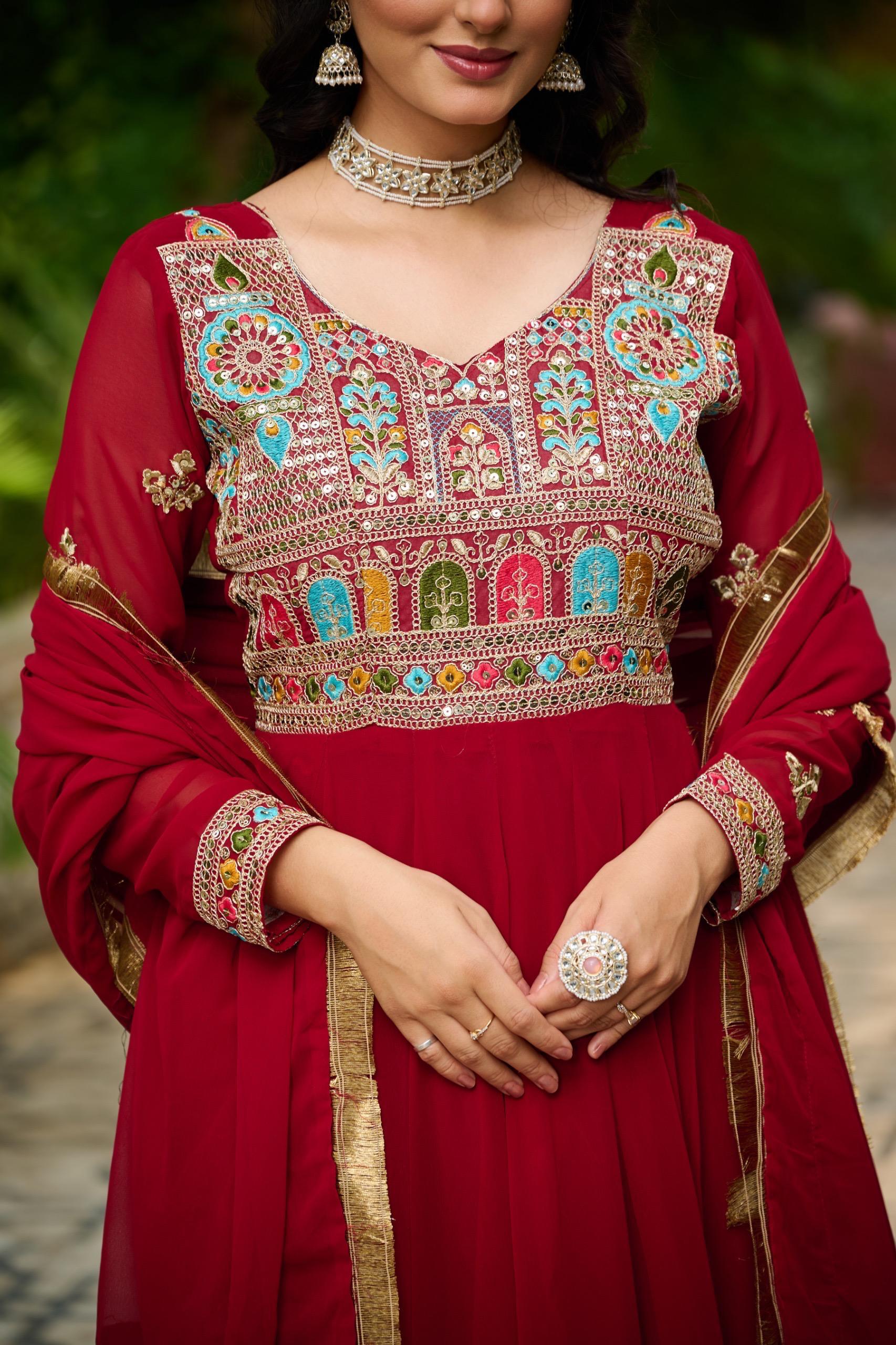 Wine Red Anarkali Gown with Dupatta Set