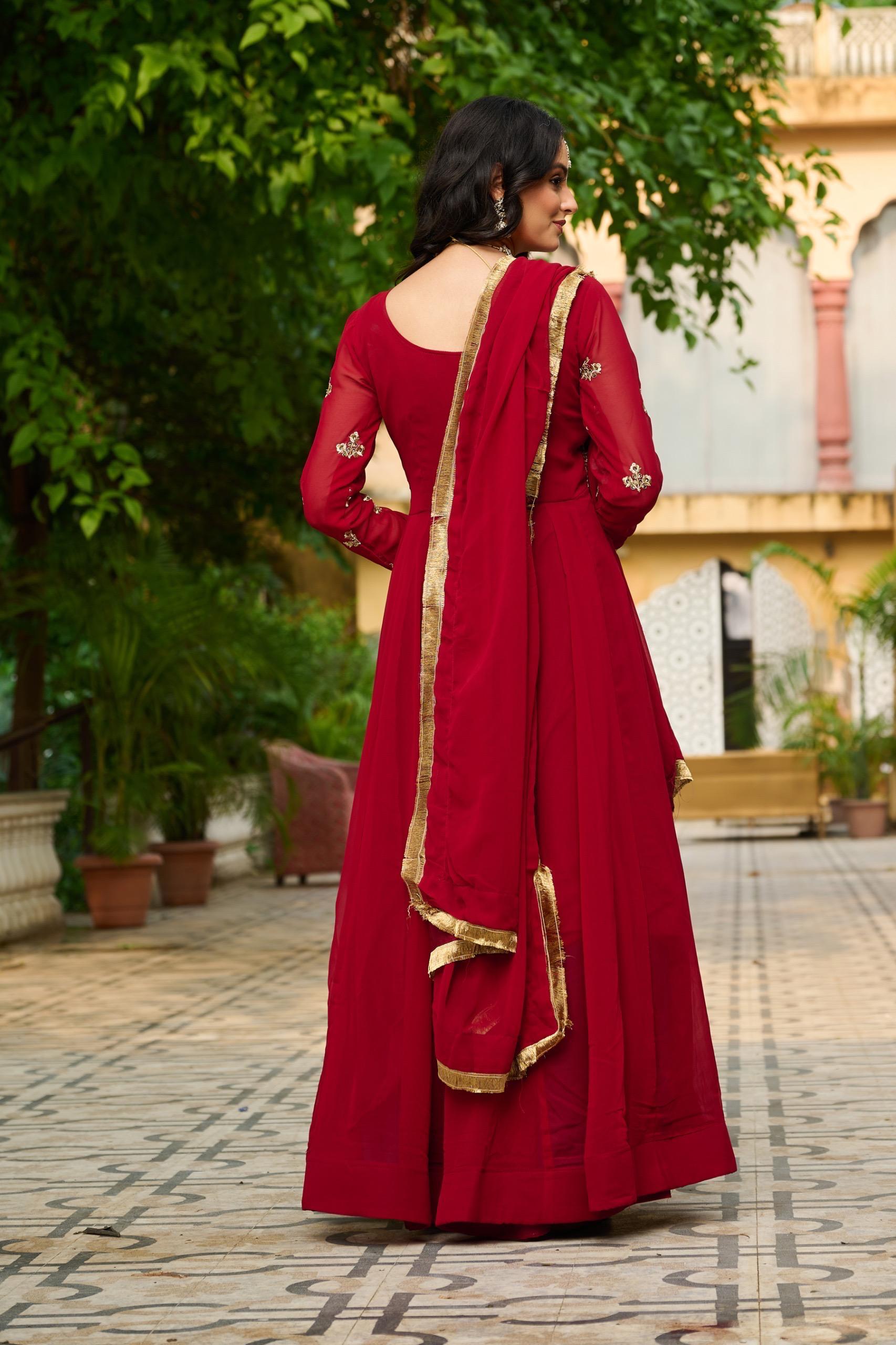 Wine Red Anarkali Gown with Dupatta Set