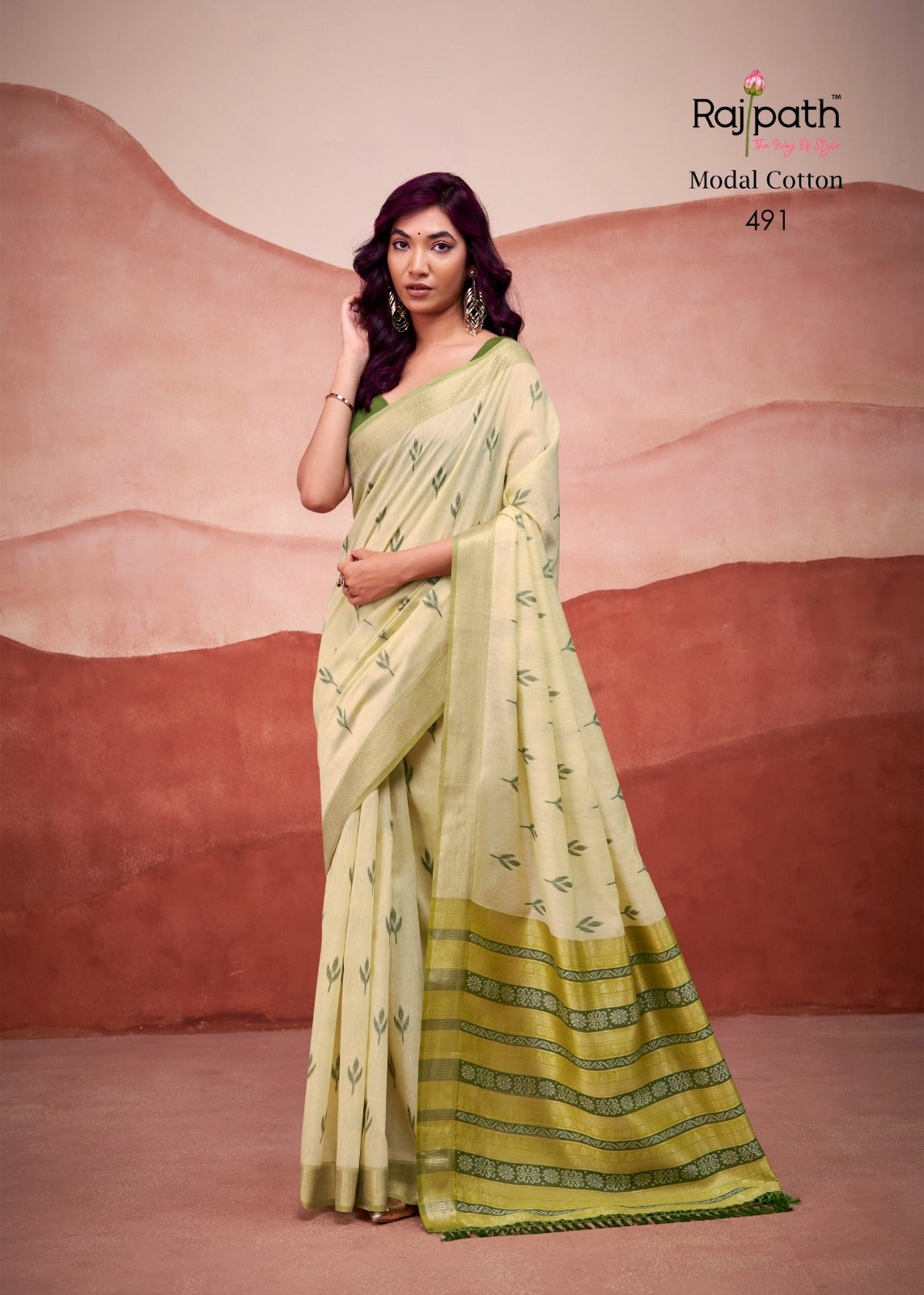 Pastel Green Soft Handloom-Style Printed Saree with Elegant Border