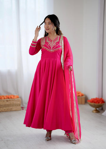 Rani Pink Designer Embroidered Anarkali Kurta Set with Dupatta
