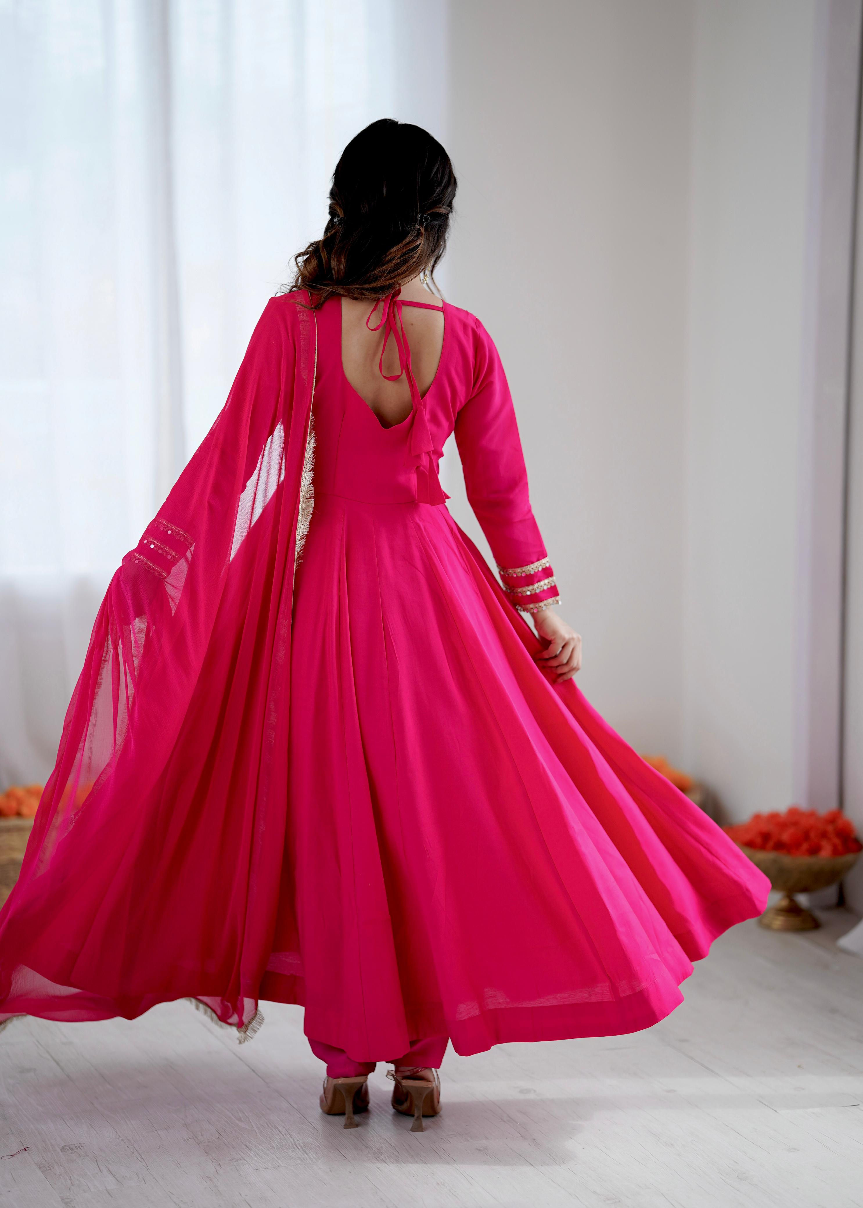 Hot Pink Designer Embroidered Anarkali Kurta Set with Dupatta