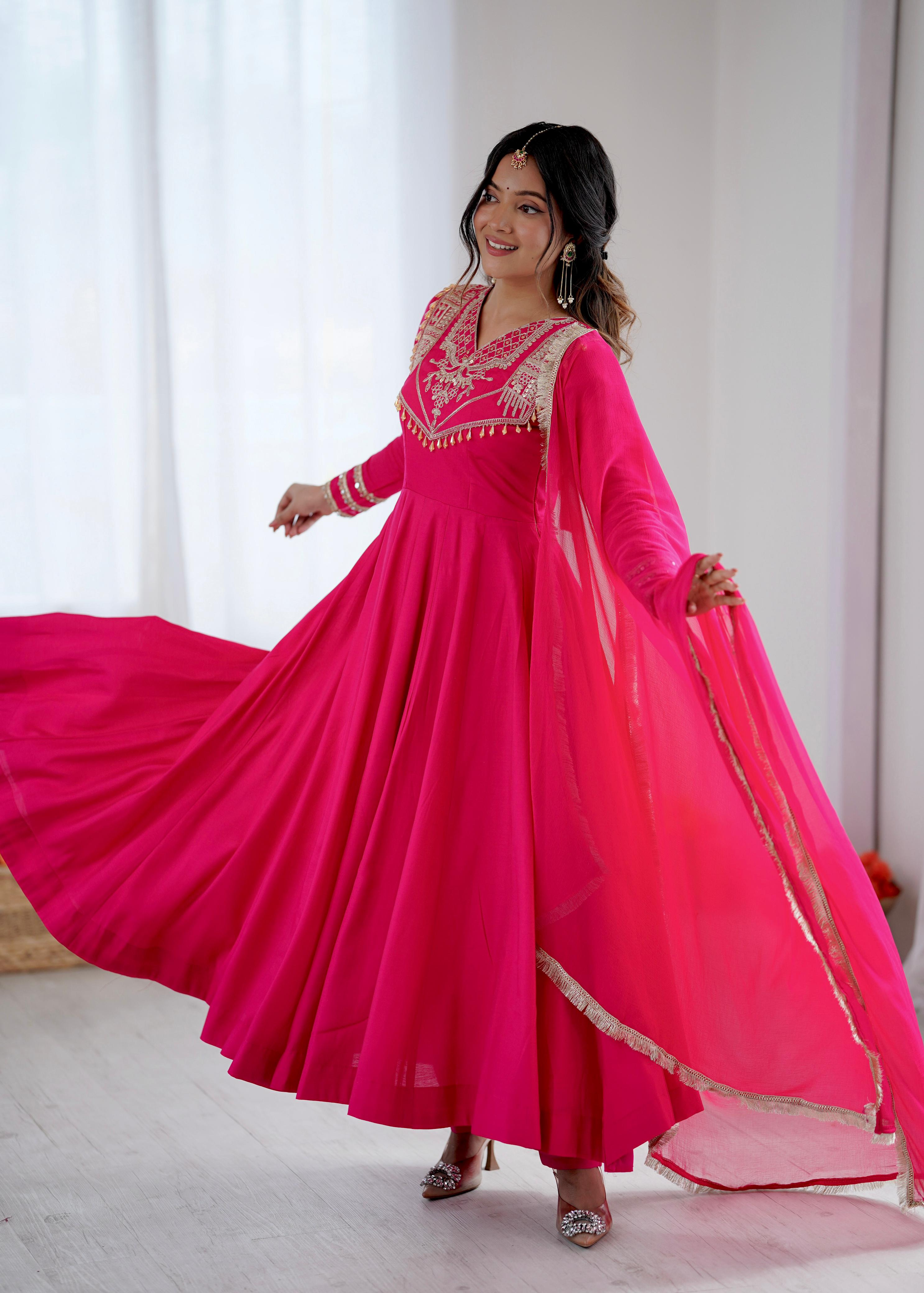 Hot Pink Designer Embroidered Anarkali Kurta Set with Dupatta