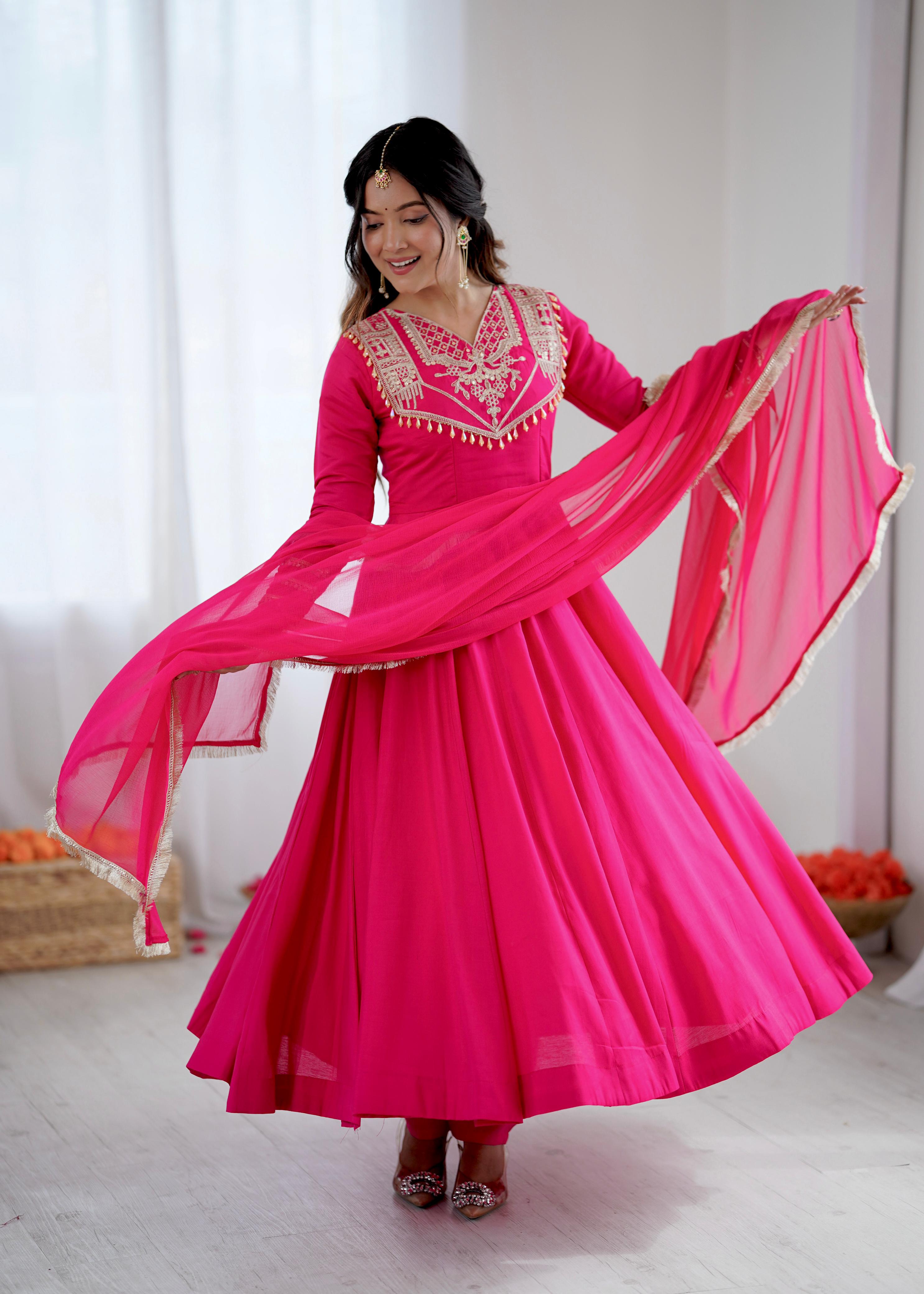 Hot Pink Designer Embroidered Anarkali Kurta Set with Dupatta