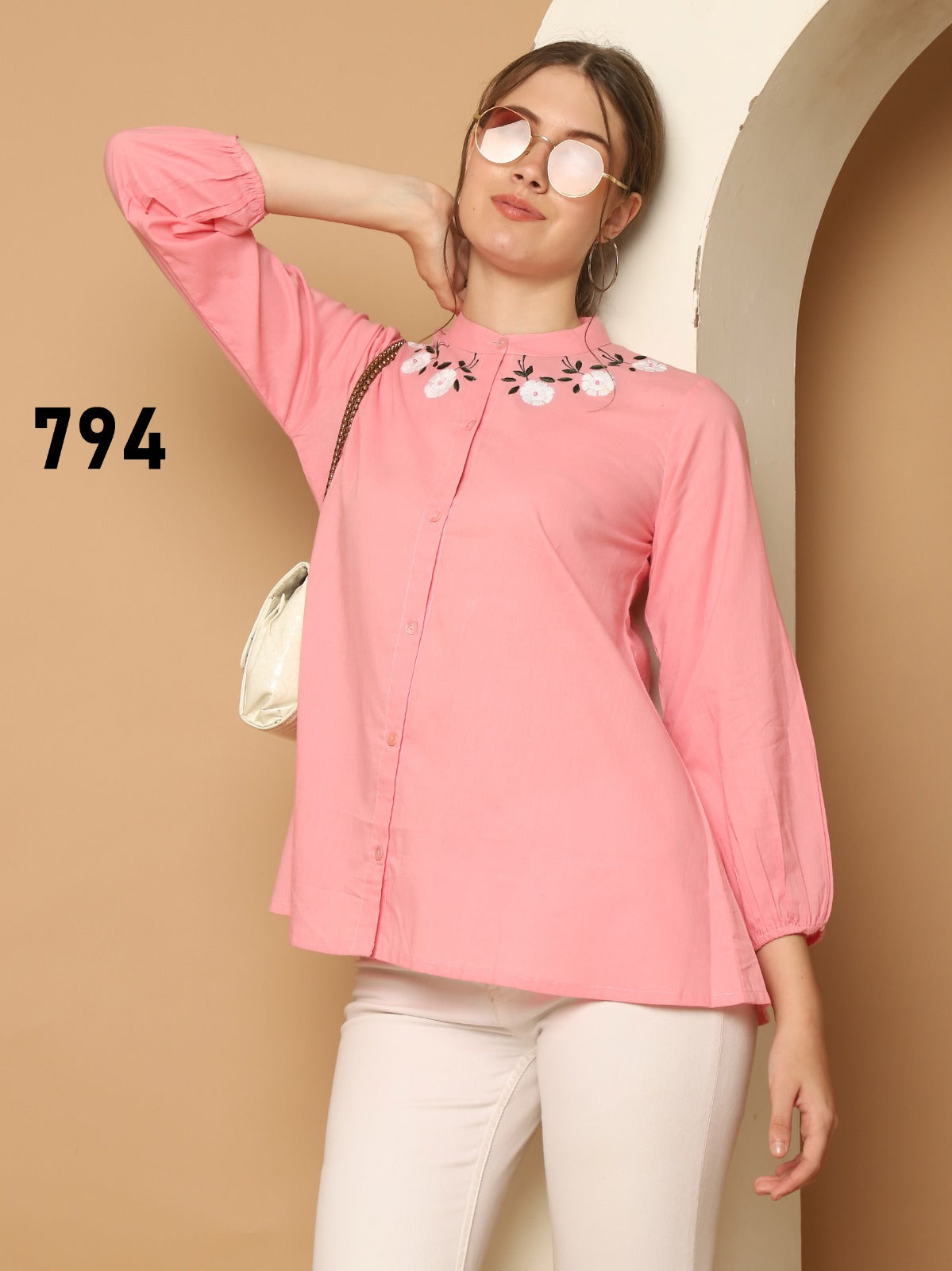Pink Pure Cotton Embroidered Tunic Top
