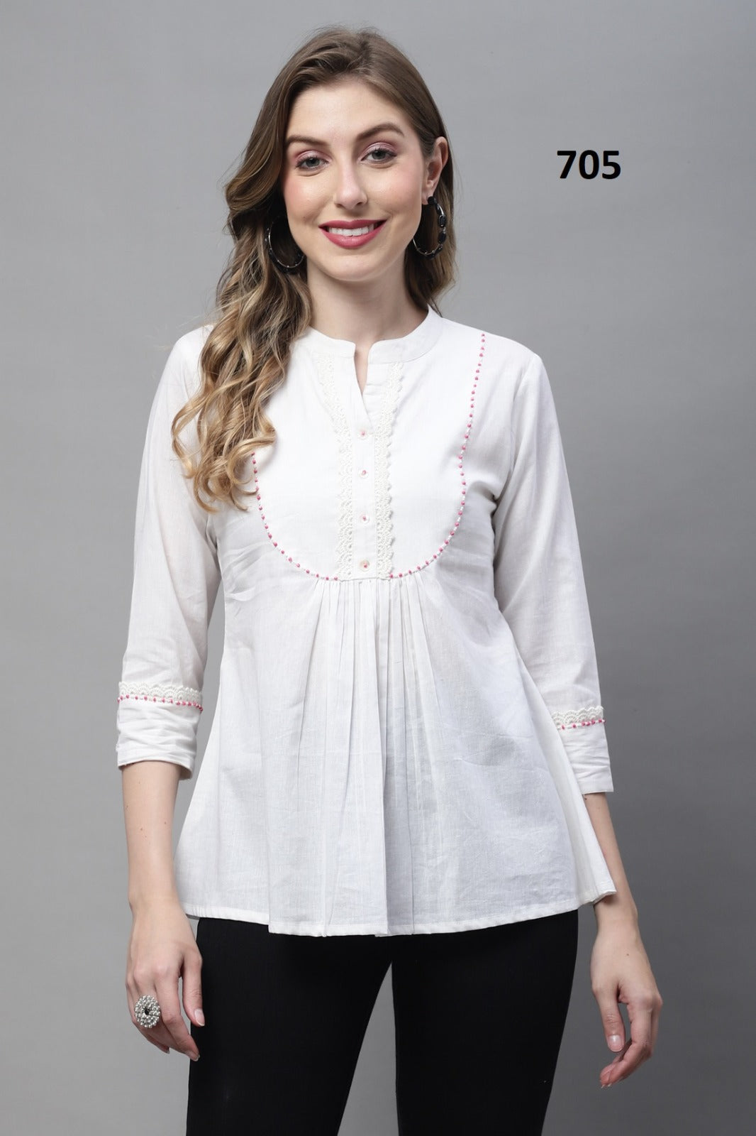 White Solid Cotton Short Tunic Top for Women XS–XXL