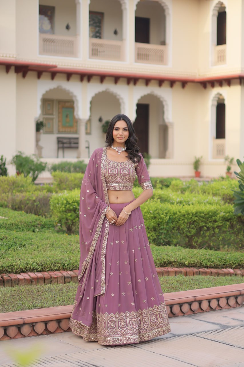 Premium Mauve Bridal/Festive Lehenga Set with Intricate Gold Work