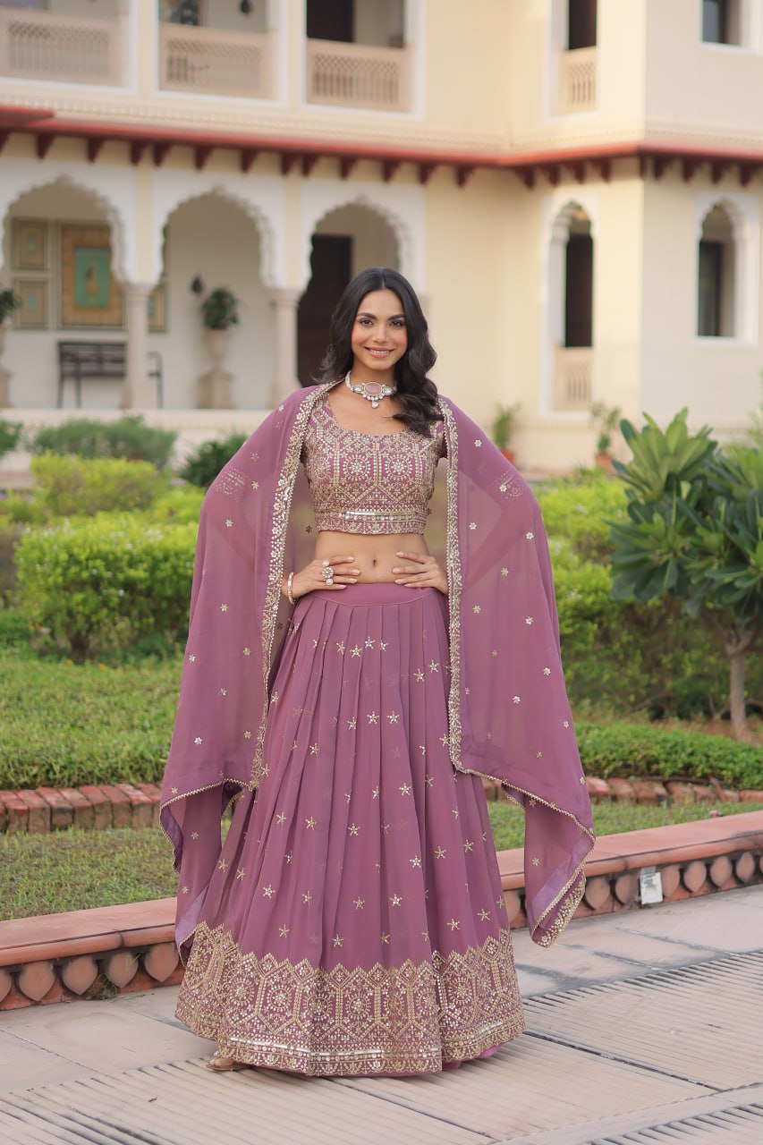 Premium Mauve Bridal/Festive Lehenga Set with Intricate Gold Work