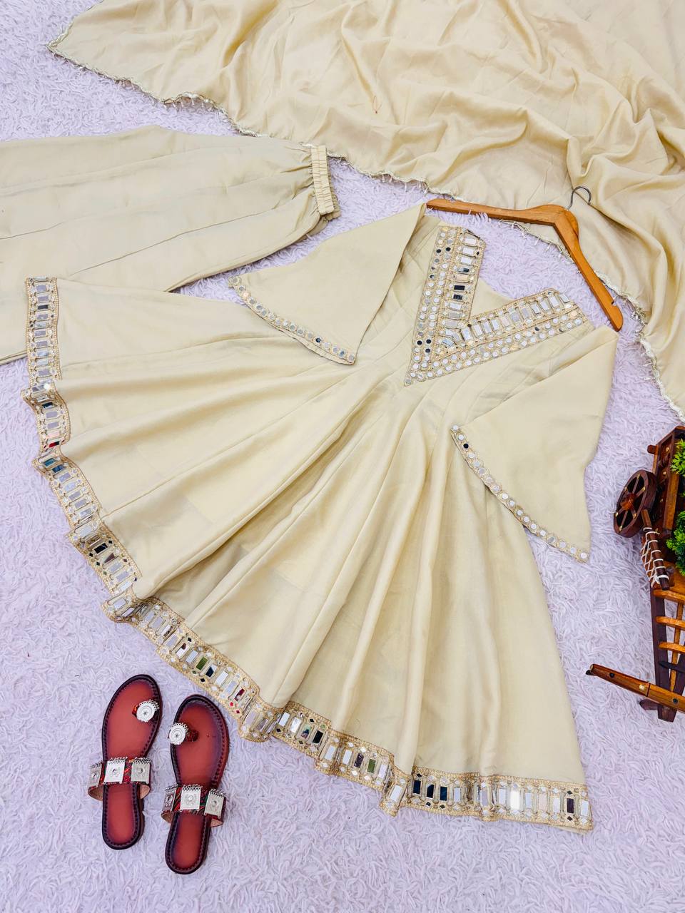 Pastel Lemon Yellow Chinon Silk Sharara Set with Heavy Mirror Work