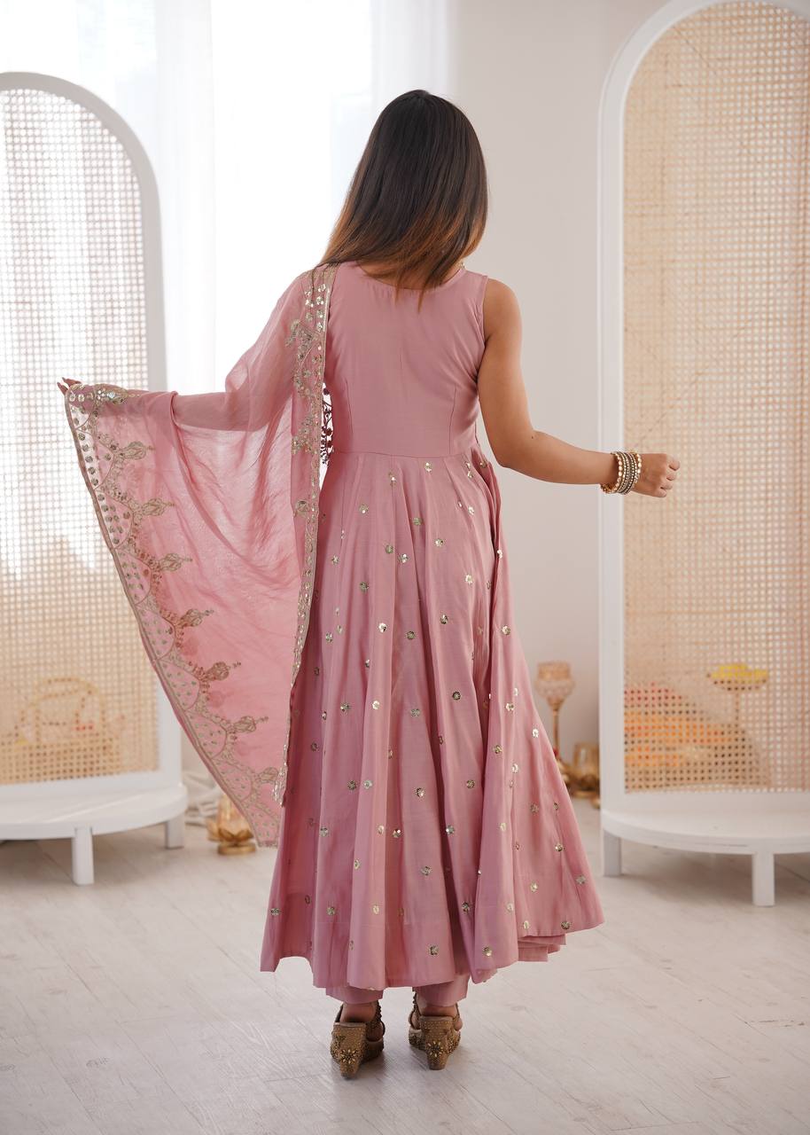 Ethereal Mauve Hand Embroidered Anarkali Set with Chanderi Dupatta