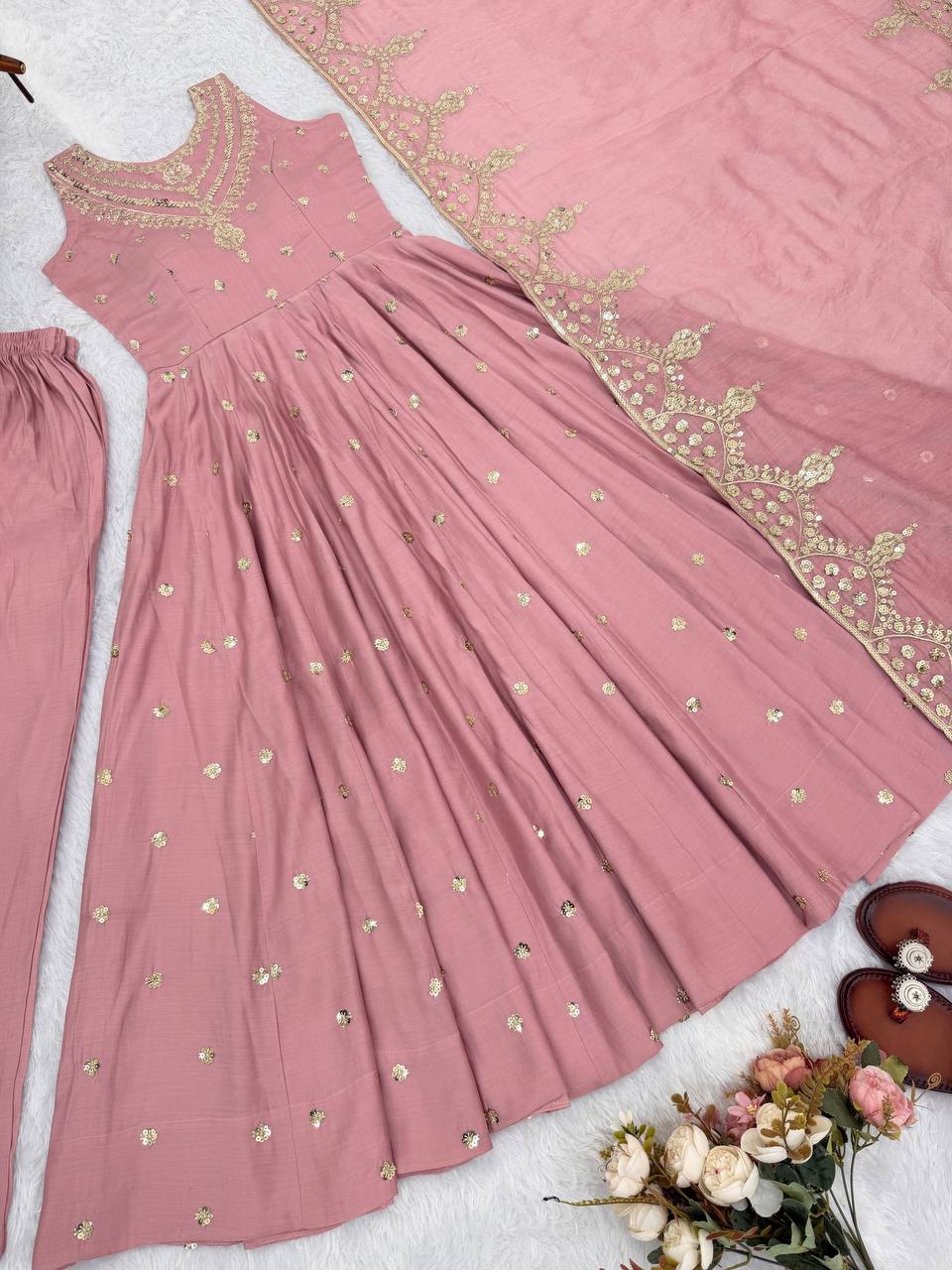 Ethereal Mauve Hand Embroidered Anarkali Set with Chanderi Dupatta