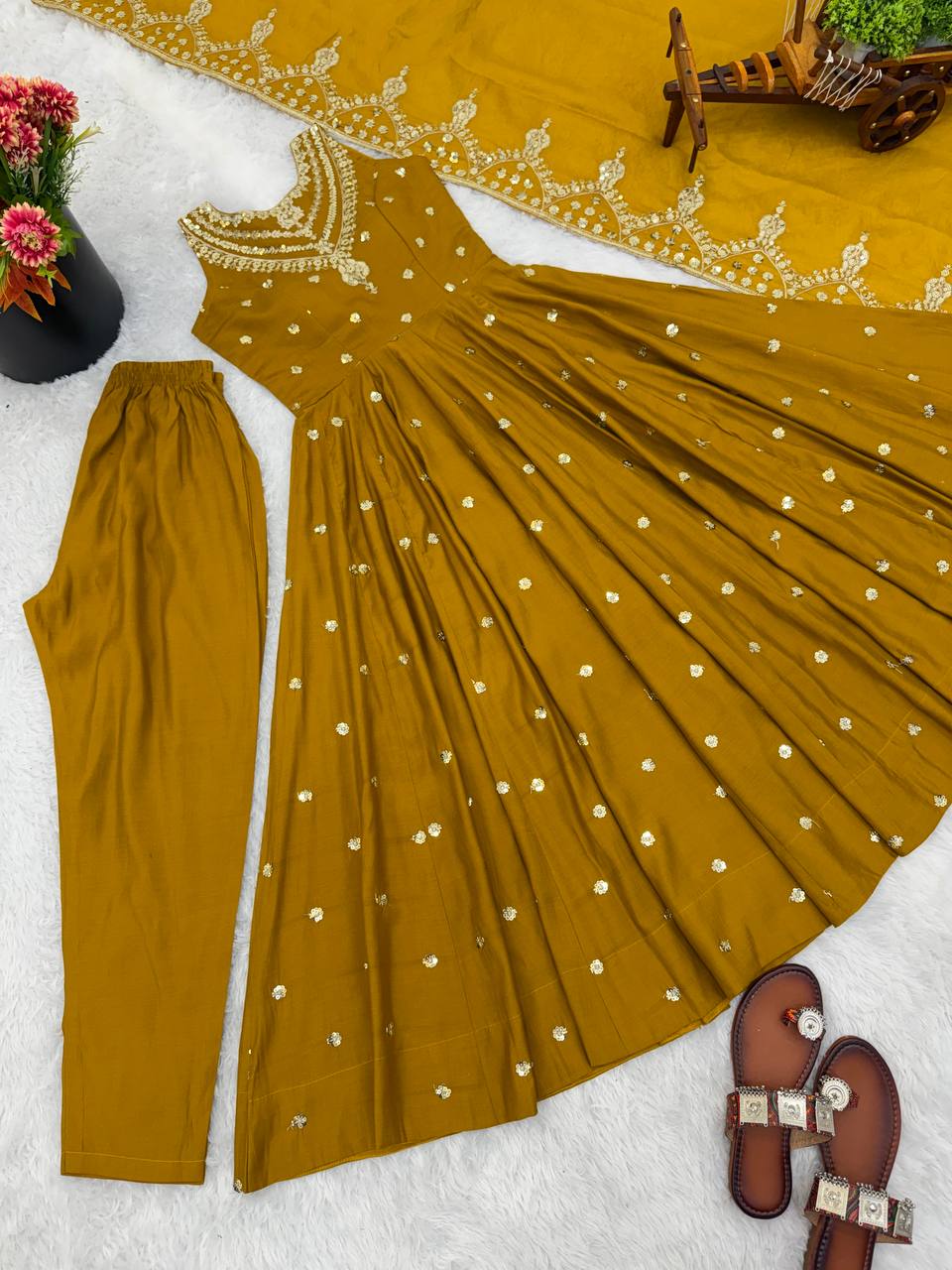 Ethereal Yellow Hand Embroidered Anarkali Set with Chanderi Dupatta (Copy)