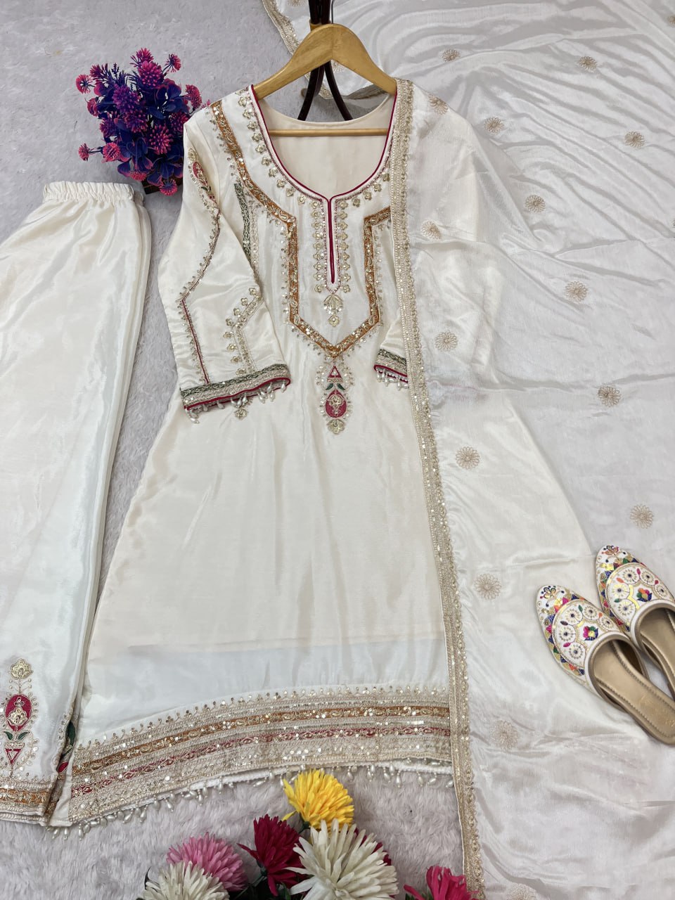 Royal Heritage Heavily Embroidered Kurta Set with Pearl-Drop Tassels