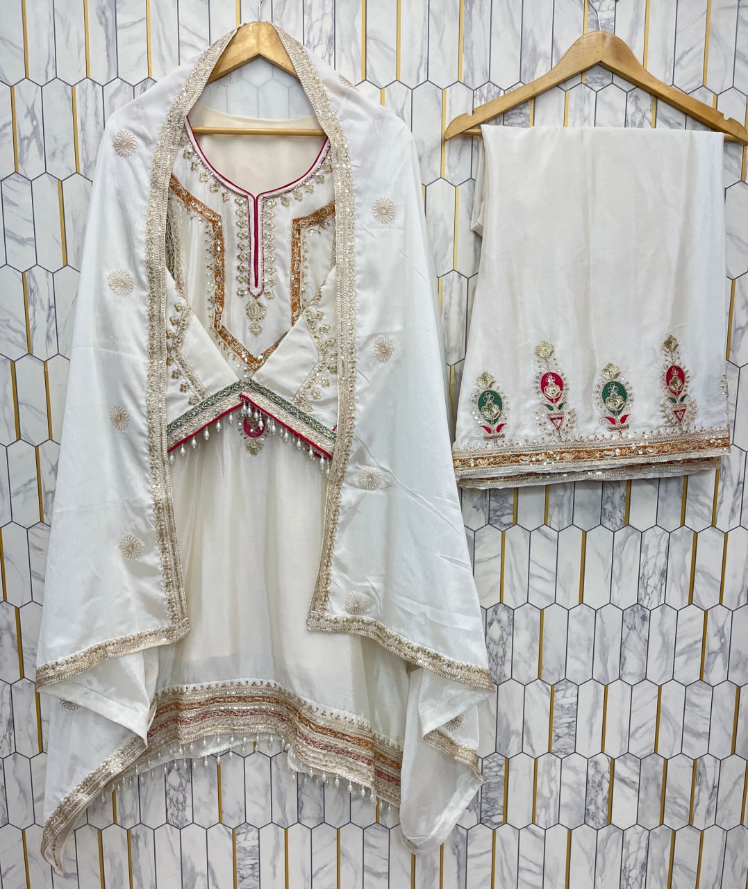 Royal Heritage Heavily Embroidered Kurta Set with Pearl-Drop Tassels