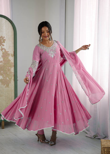 Onion Pink Designer Readymade Sharara Suit Soft Pastel Mauve Party Wear with Scalloped Dupatta