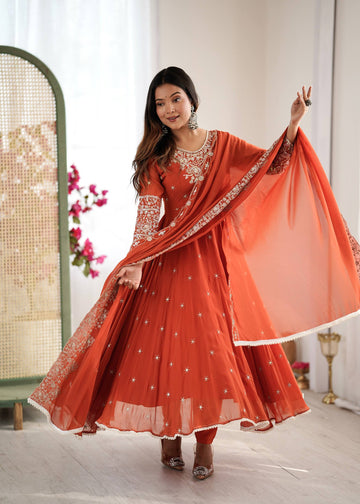 Burnt Orange Readymade Sharara Suit for Mehendi Vibrant Orange Designer Party Wear Set