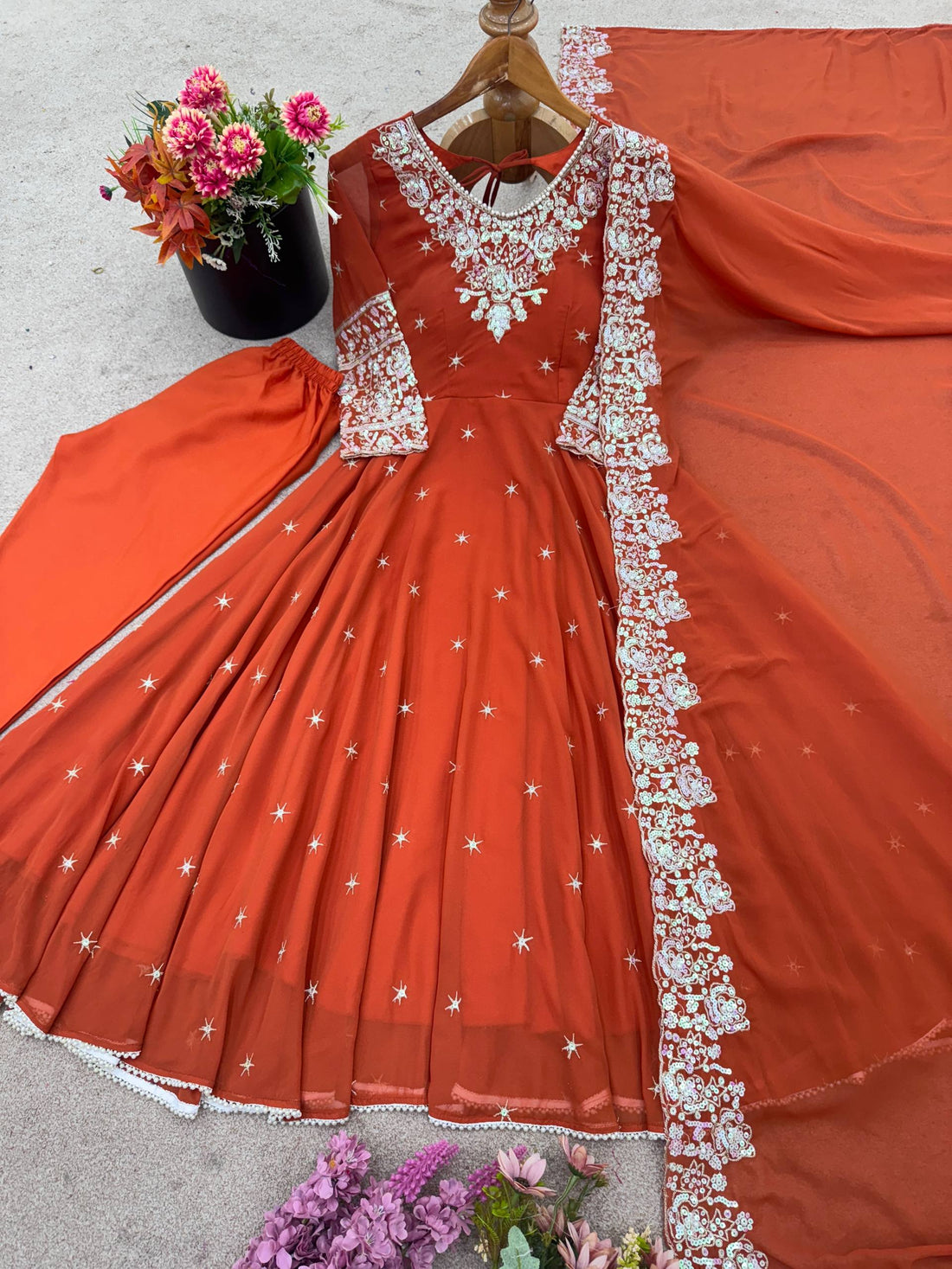 Burnt Orange Readymade Sharara Suit for Mehendi Vibrant Orange Designer Party Wear Set