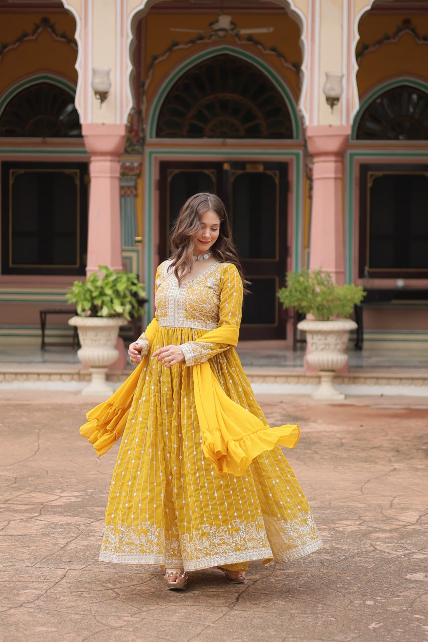 Yellow Premium Designer Faux Georgette Plazzo Suit