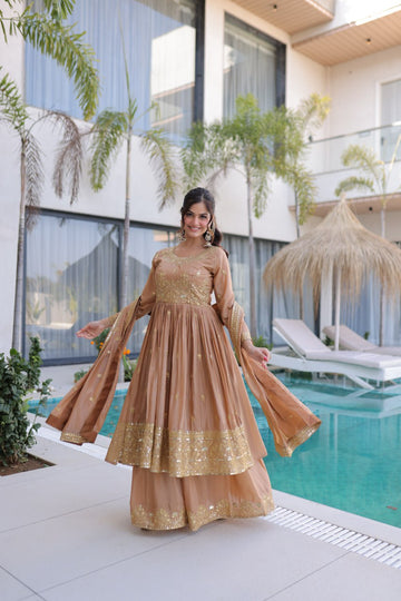 Designer Golden Embroidered Sharara Suit Festive Ready to Wear