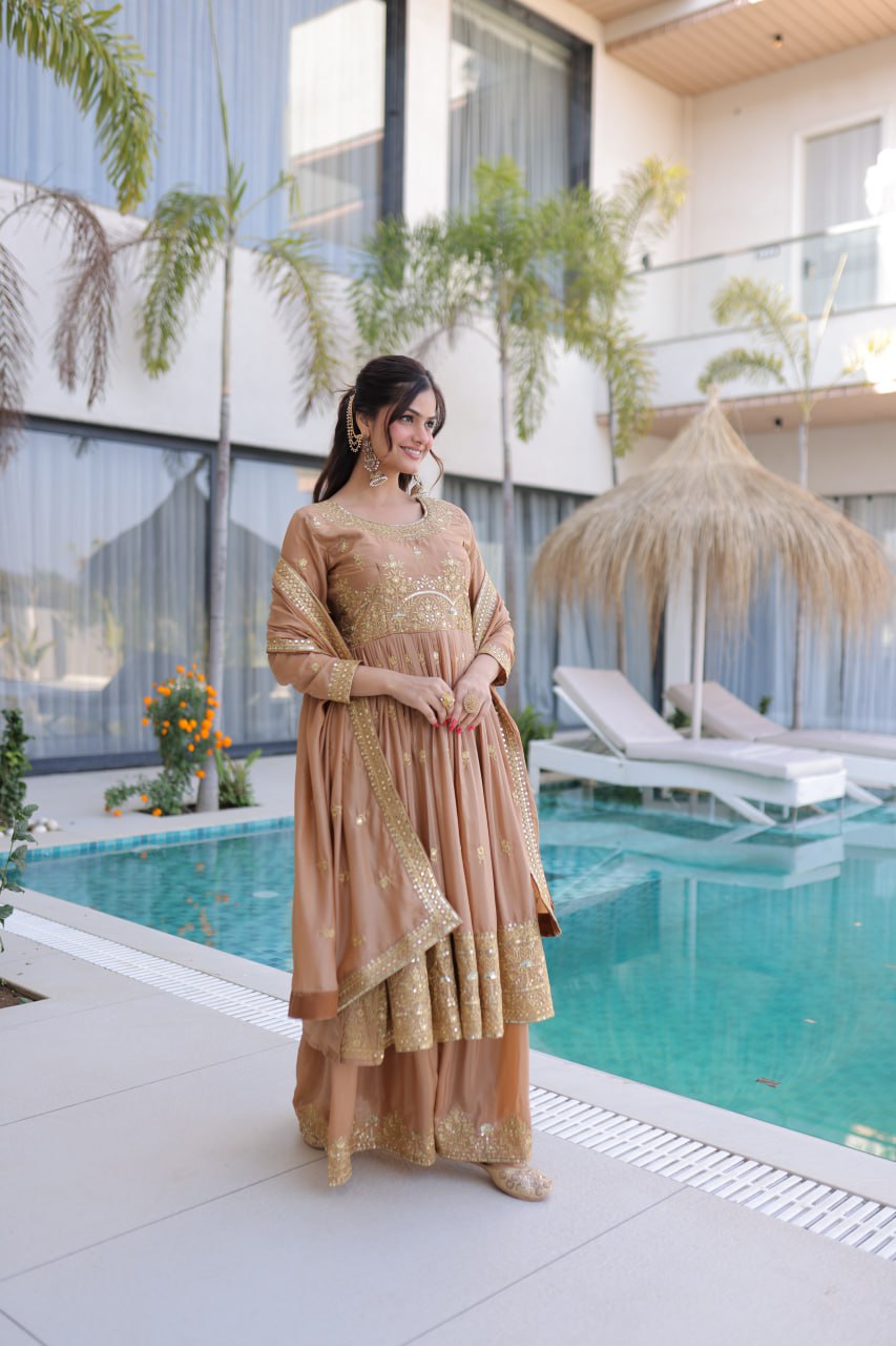 Designer Golden Embroidered Sharara Suit Festive Ready to Wear