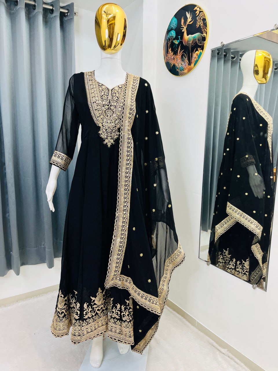 Eid Special Black Gown with Dupatta Heavy Embroidery Sequence Work