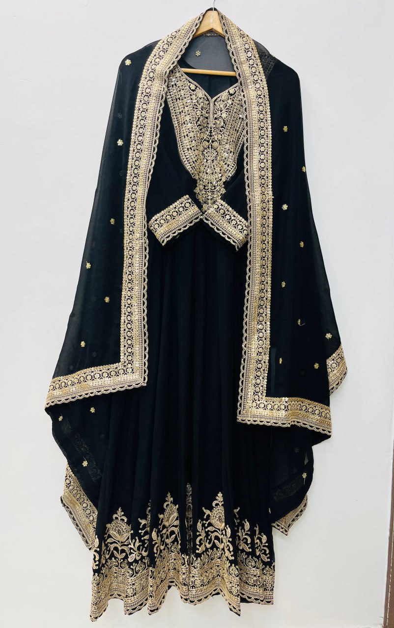Eid Special Black Gown with Dupatta Heavy Embroidery Sequence Work