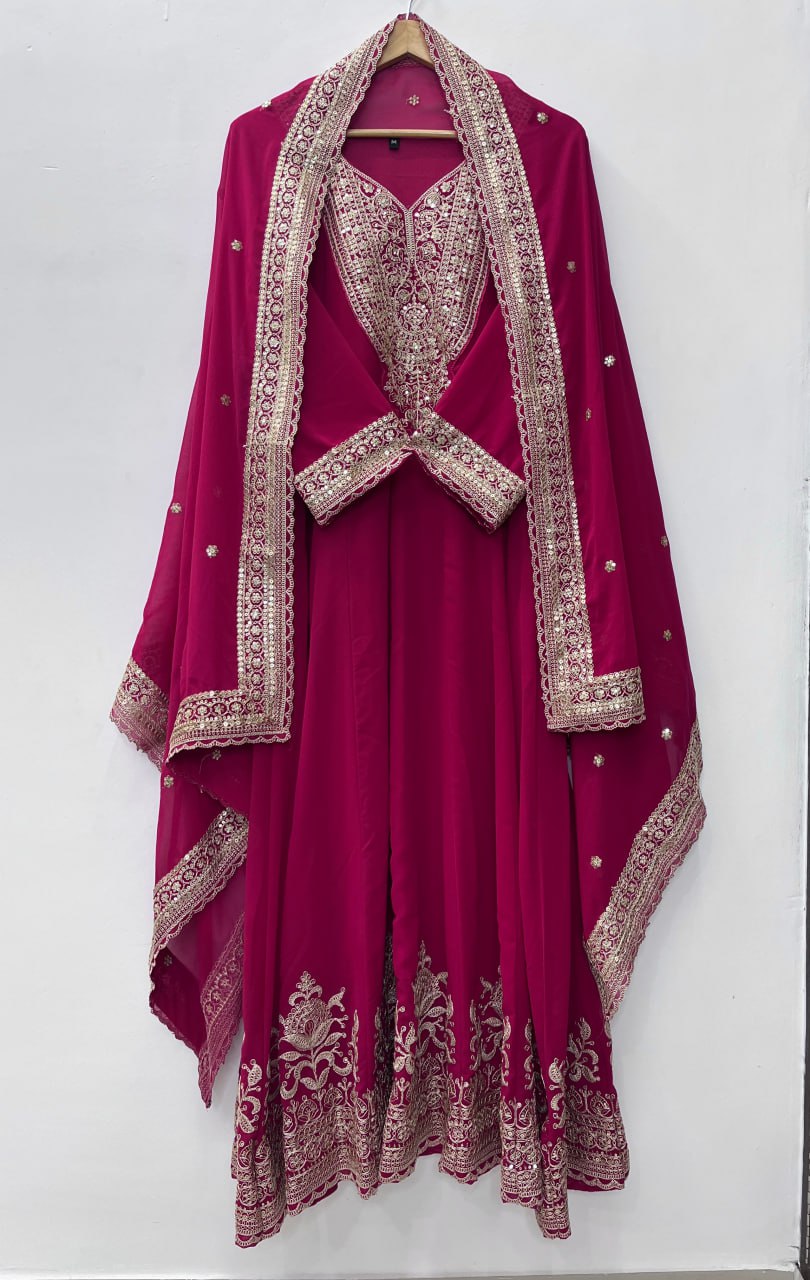 Premium Maroon Fox Georgette Gown with 3 Mtr Flair Floor Length