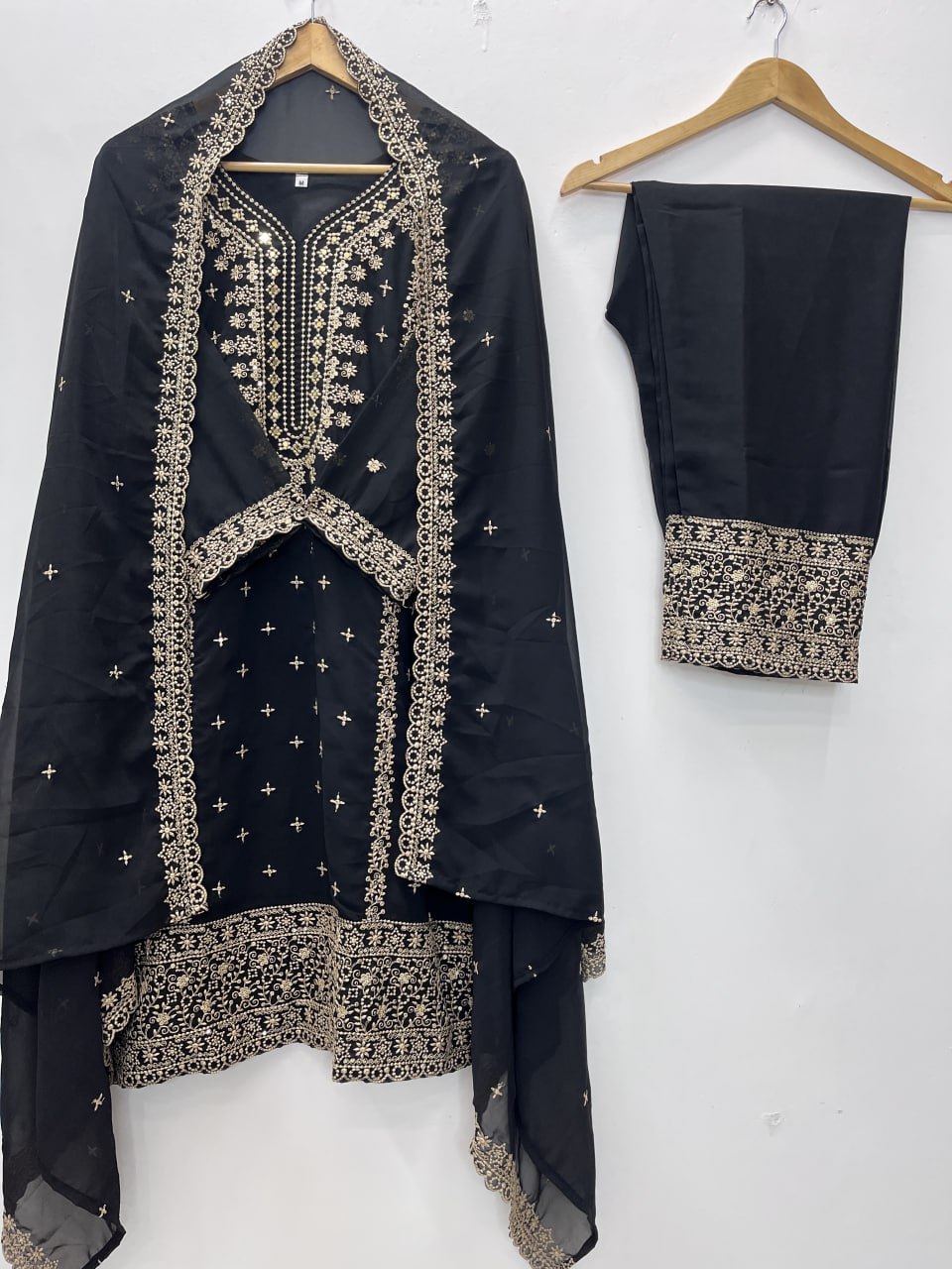 Black Heavy Faux Georgette Suit Set with Sequence Embroidery Work