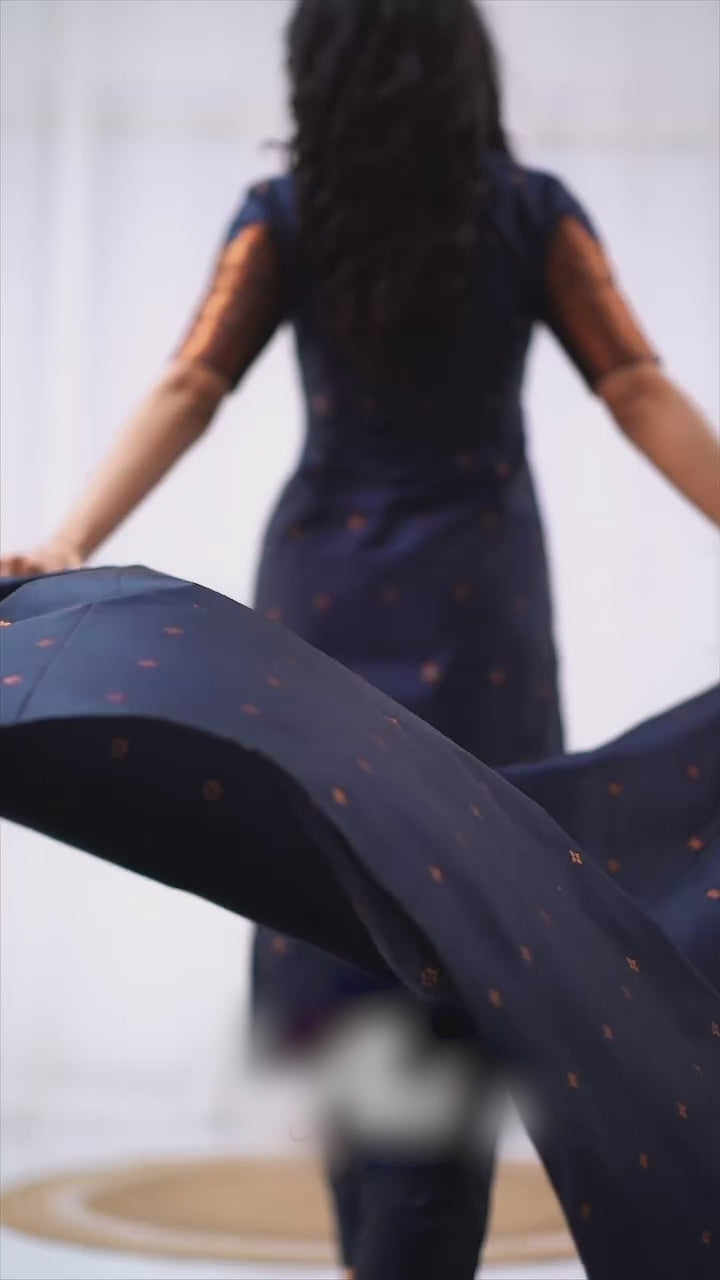 Royal Navy Banarasi Silk Kurta Set with Copper Brocade Accents