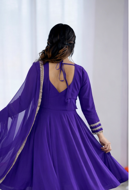 Royal Purple Designer Embroidered Anarkali Kurta Set with Dupatta