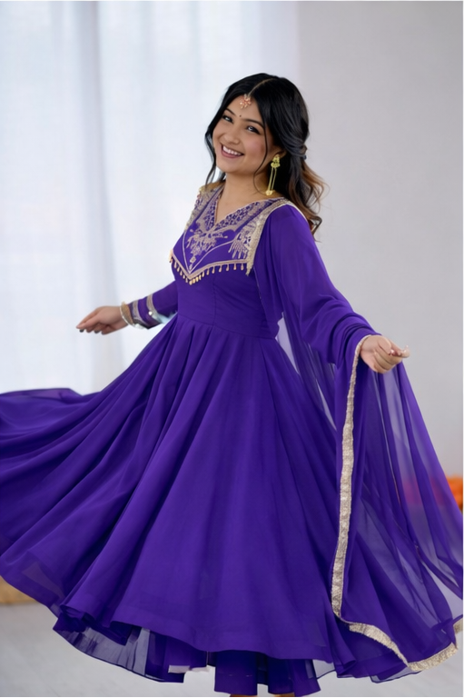 Royal Purple Designer Embroidered Anarkali Kurta Set with Dupatta