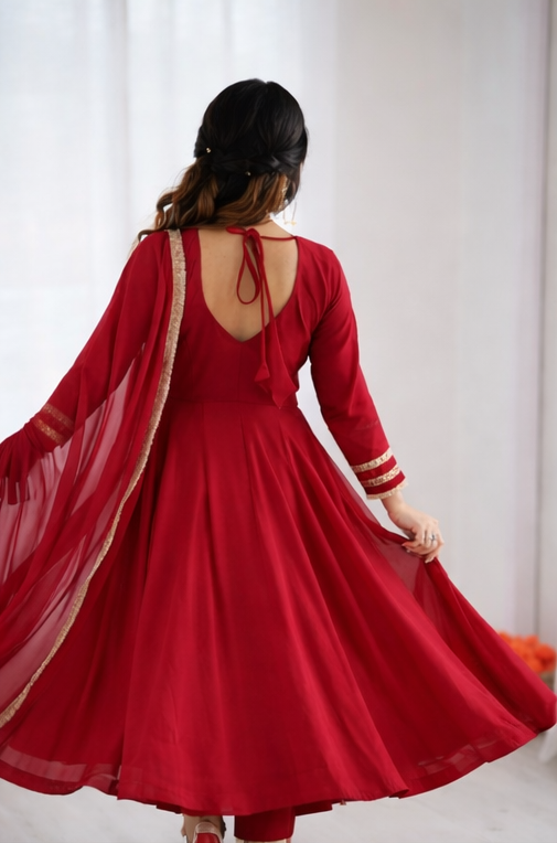 Maroon Designer Embroidered Anarkali Kurta Set with Dupatta